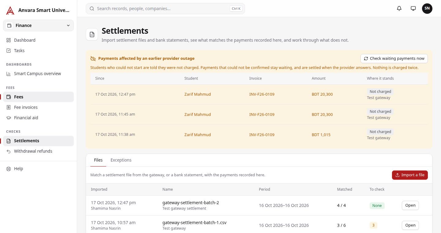 Settlements: payments affected by a provider outage, imported settlement files and what still needs checking